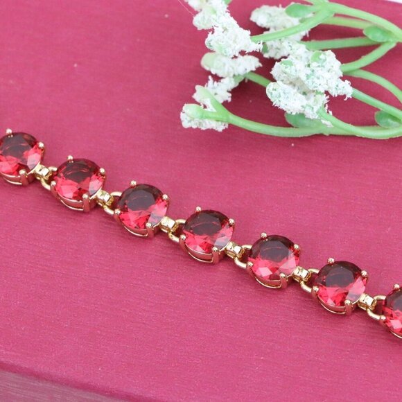 "Elegant Rose Gold Bracelet with Bold Red Stones, XPBL1023 - Picture 10 of 11
